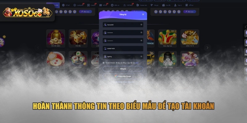 Hoàn thành thông tin theo biểu mẫu để tạo tài khoản